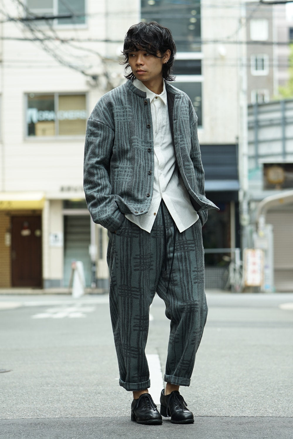 Jacket JK62 Grid Pattern Jaquard Wool Beaver Finished