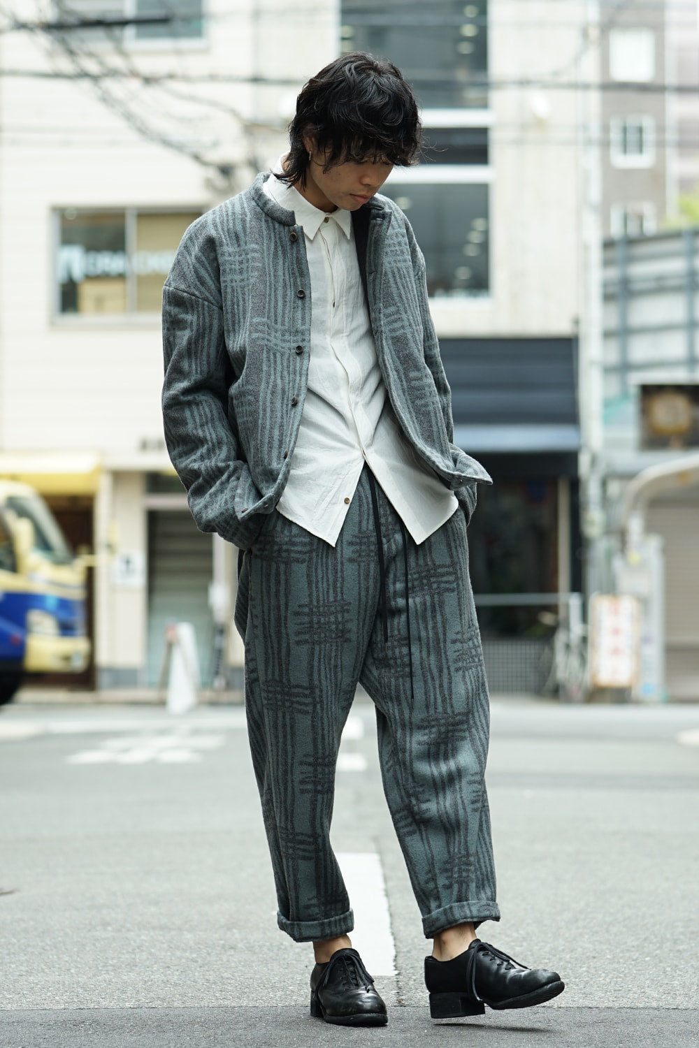 Jacket JK62 Grid Pattern Jaquard Wool Beaver Finished