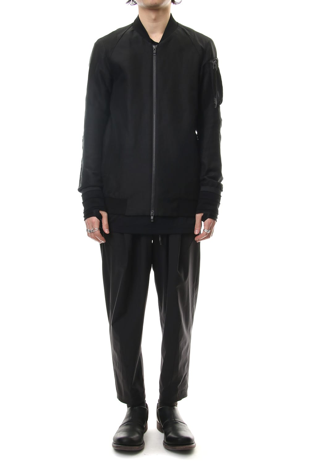 Jacket Silk Linen Voile Sand Blast Finish - Black