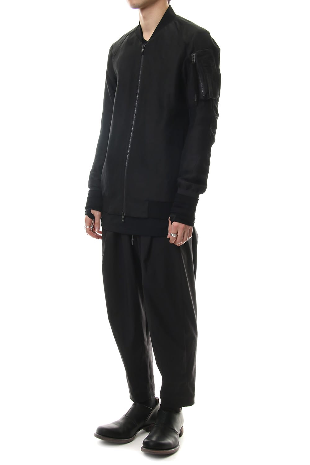 Jacket Silk Linen Voile Sand Blast Finish - Black