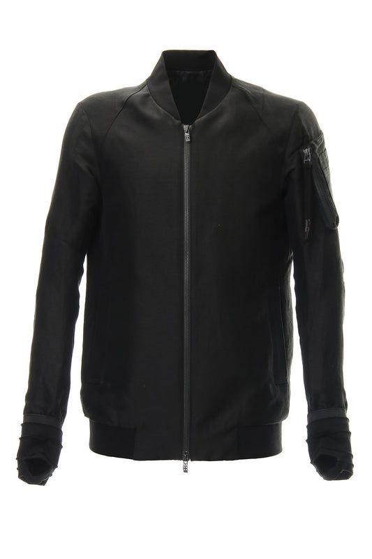 Jacket Silk Linen Voile Sand Blast Finish - Black