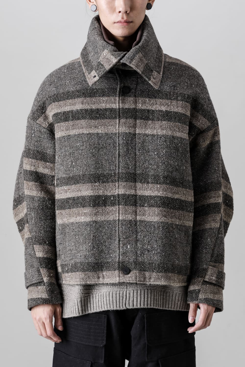 High neck jacket striped wool