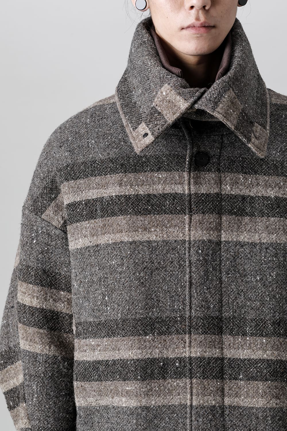 High neck jacket striped wool
