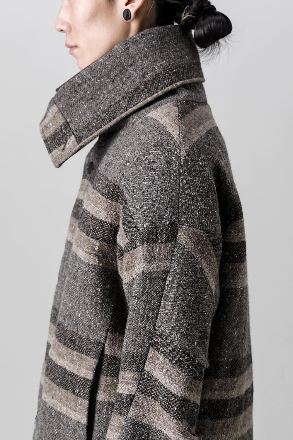 High neck jacket striped wool