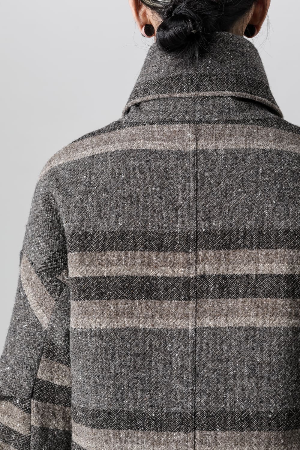 High neck jacket striped wool