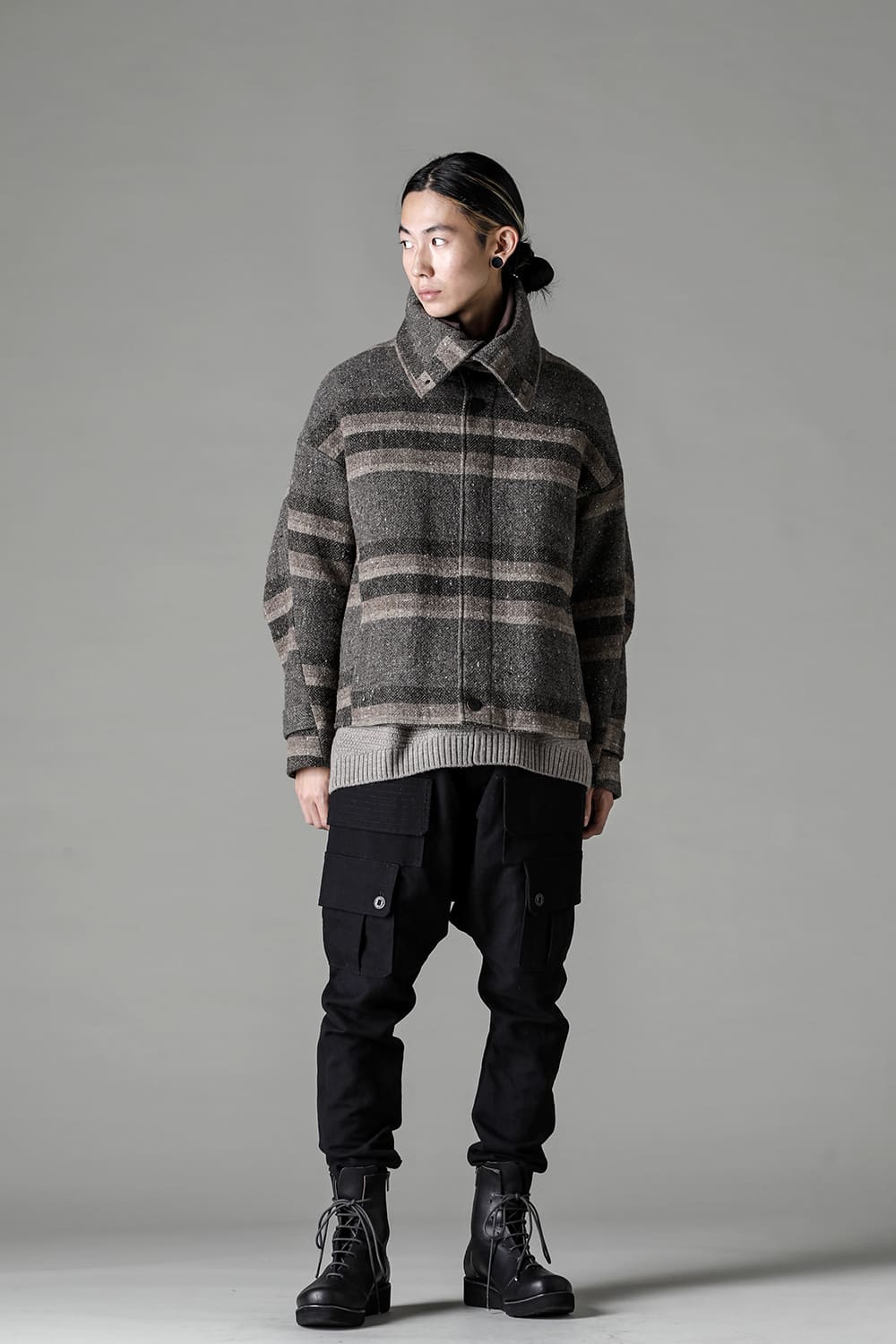 High neck jacket striped wool