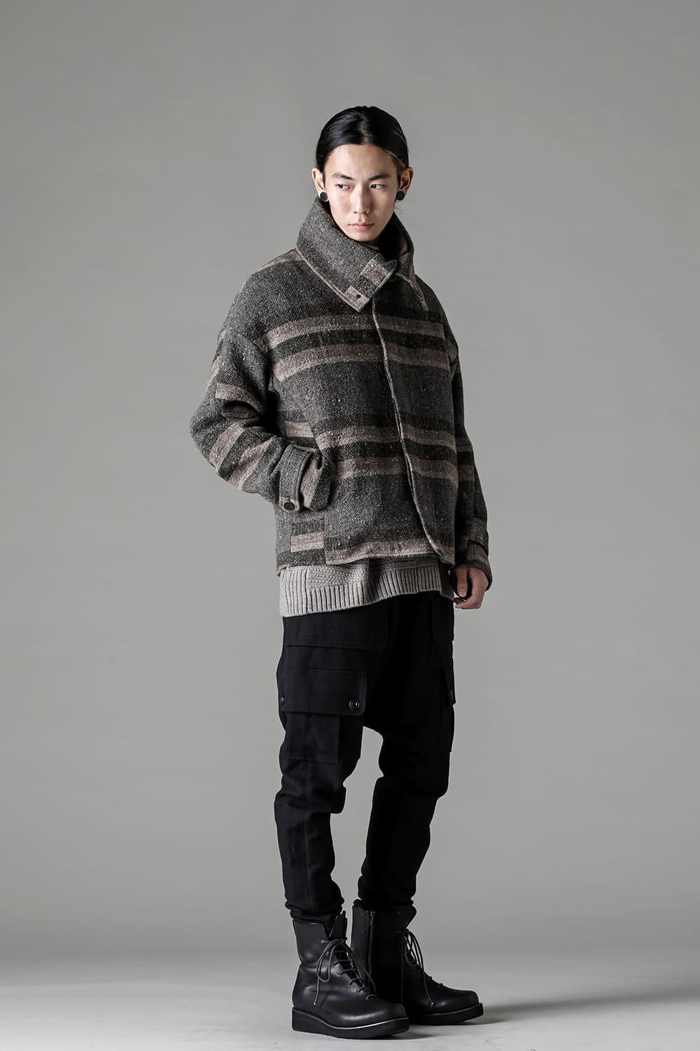 High neck jacket striped wool