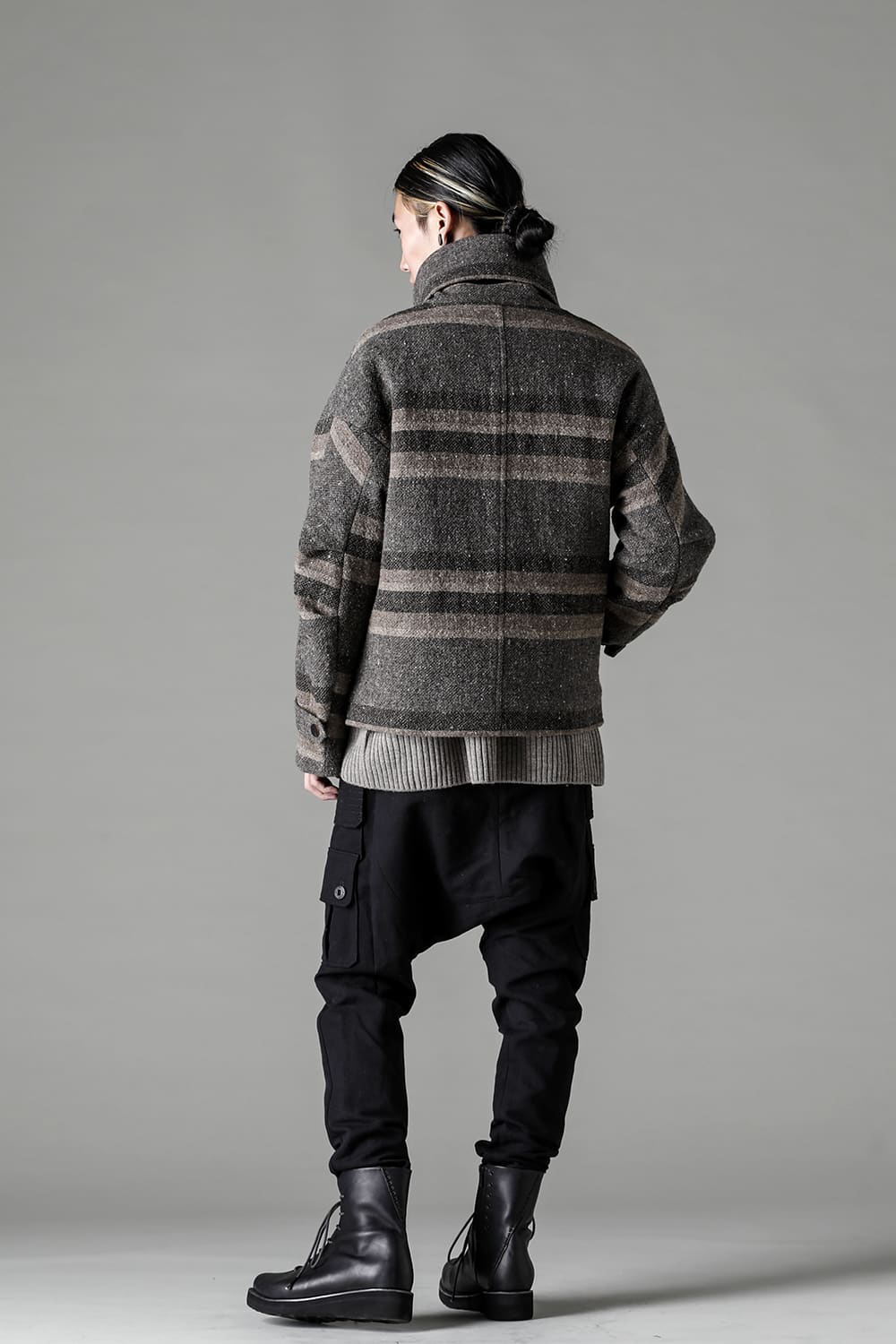 High neck jacket striped wool