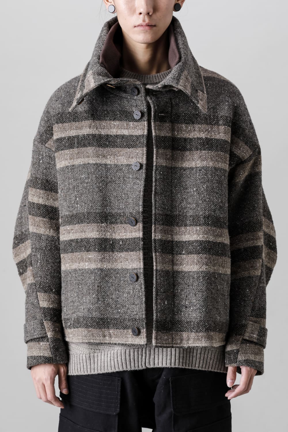 High neck jacket striped wool