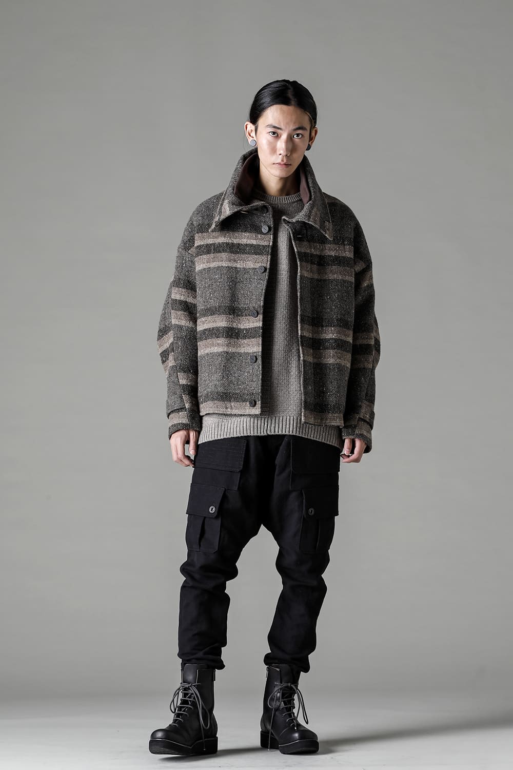 High neck jacket striped wool