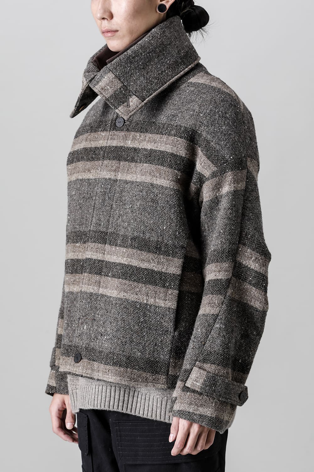 High neck jacket striped wool