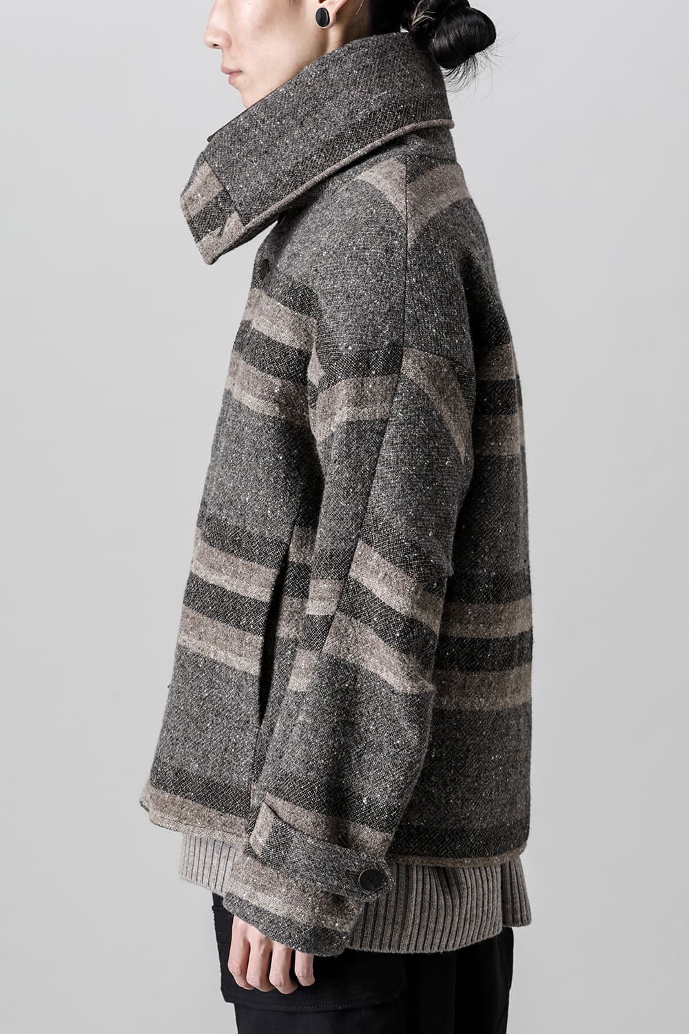 High neck jacket striped wool