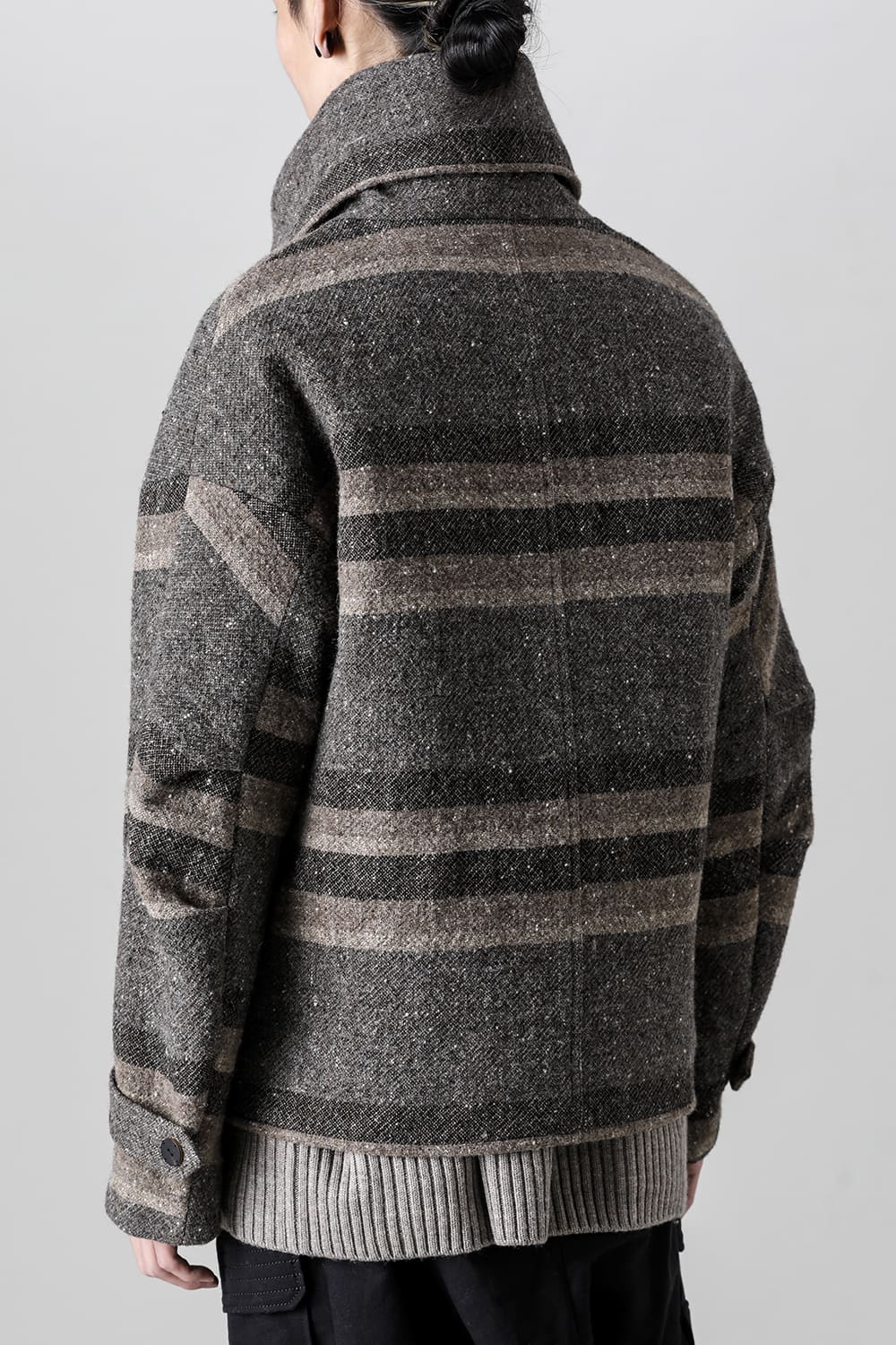 High neck jacket striped wool