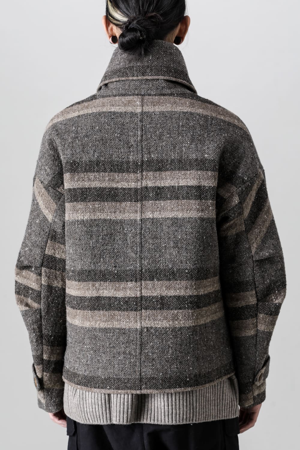 High neck jacket striped wool