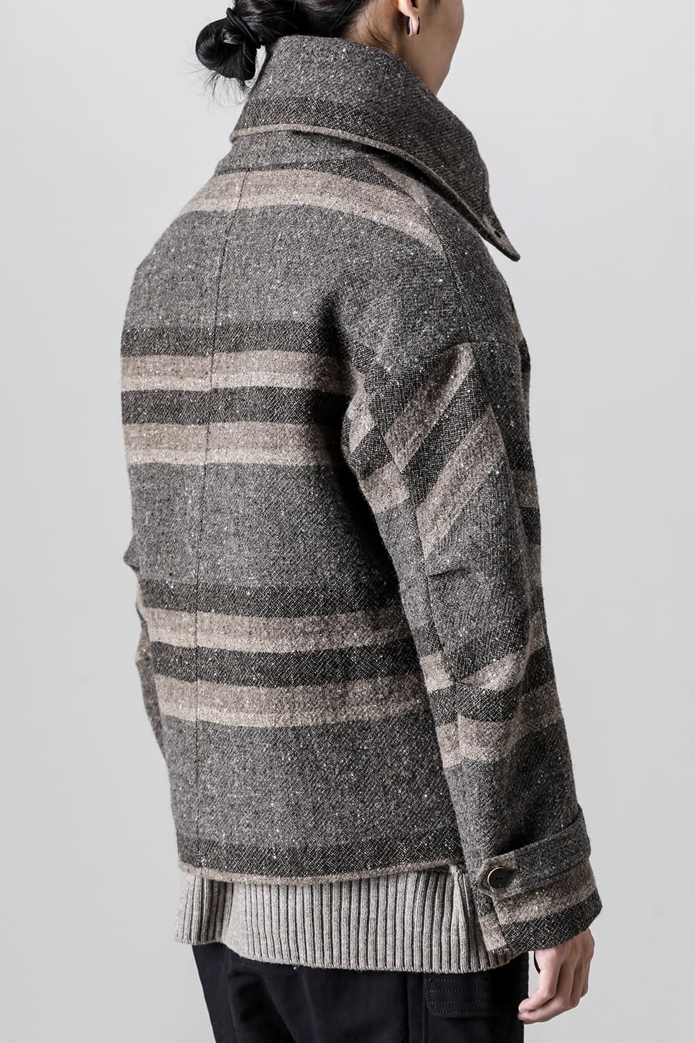 High neck jacket striped wool
