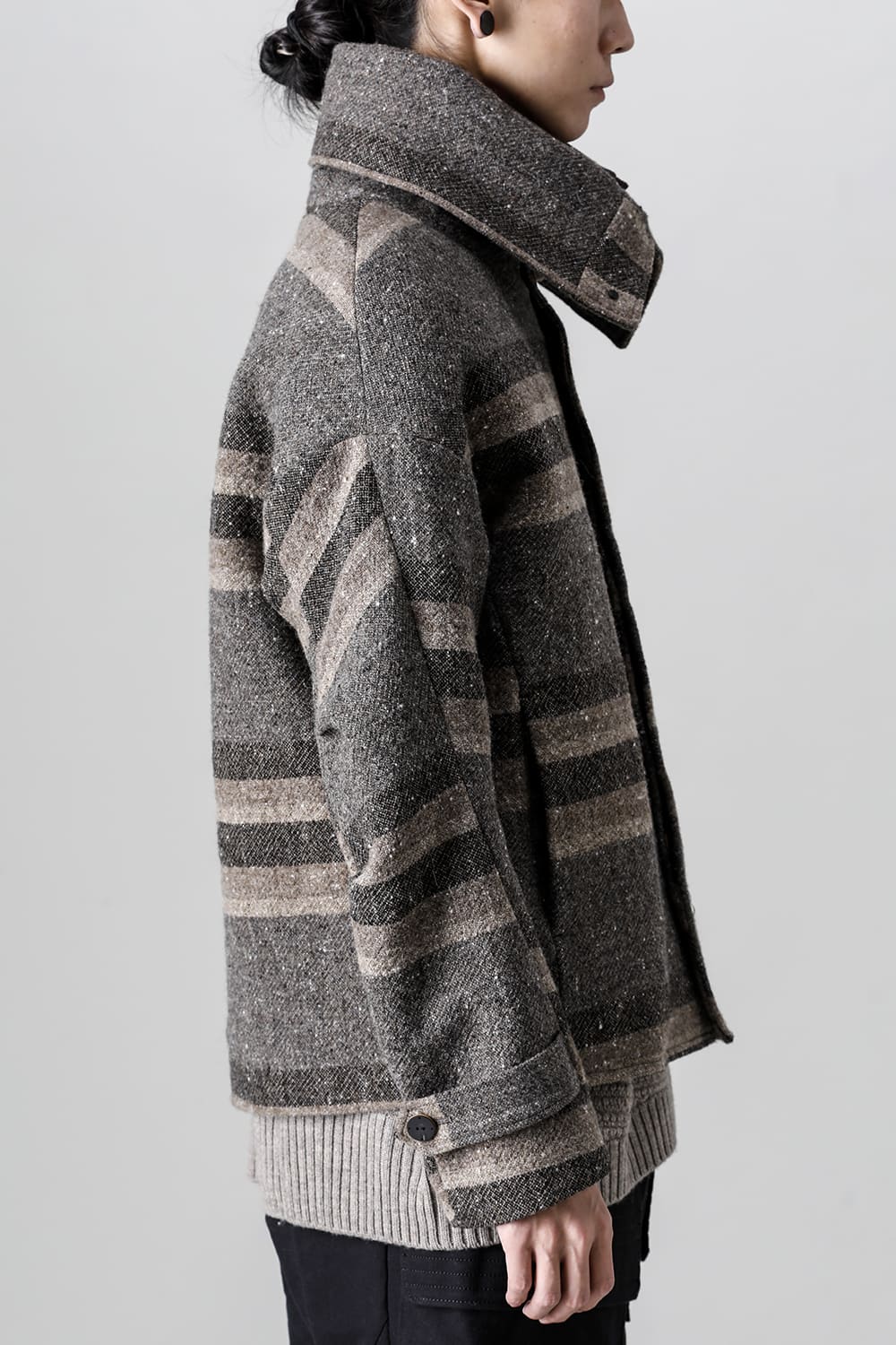 High neck jacket striped wool