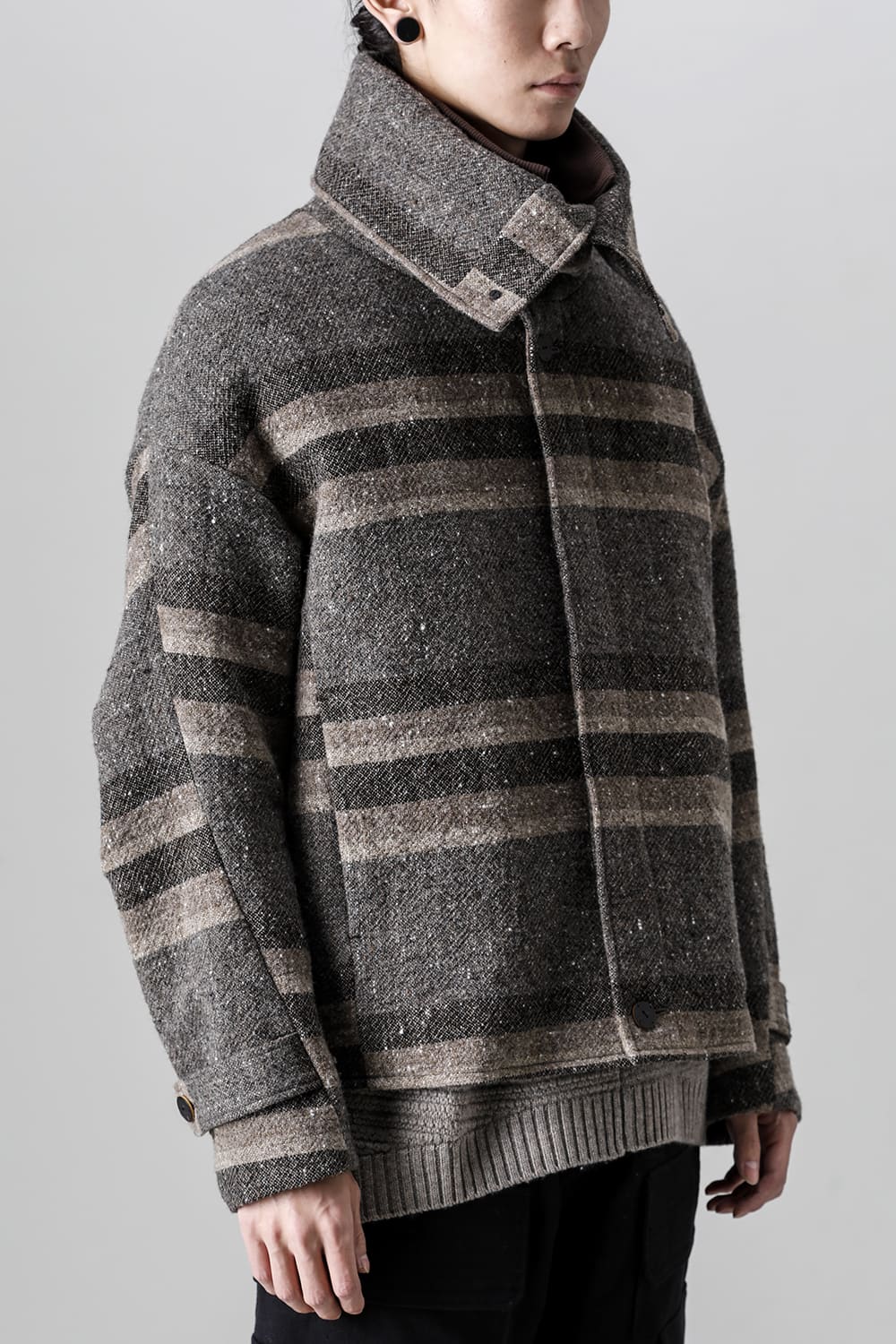 High neck jacket striped wool