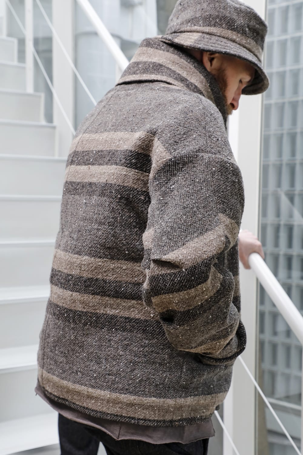 High neck jacket striped wool