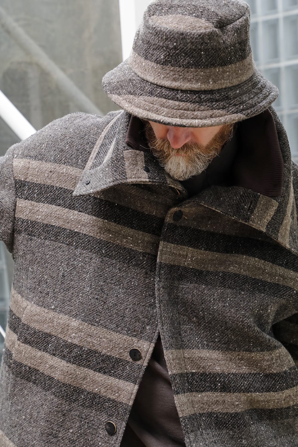 High neck jacket striped wool