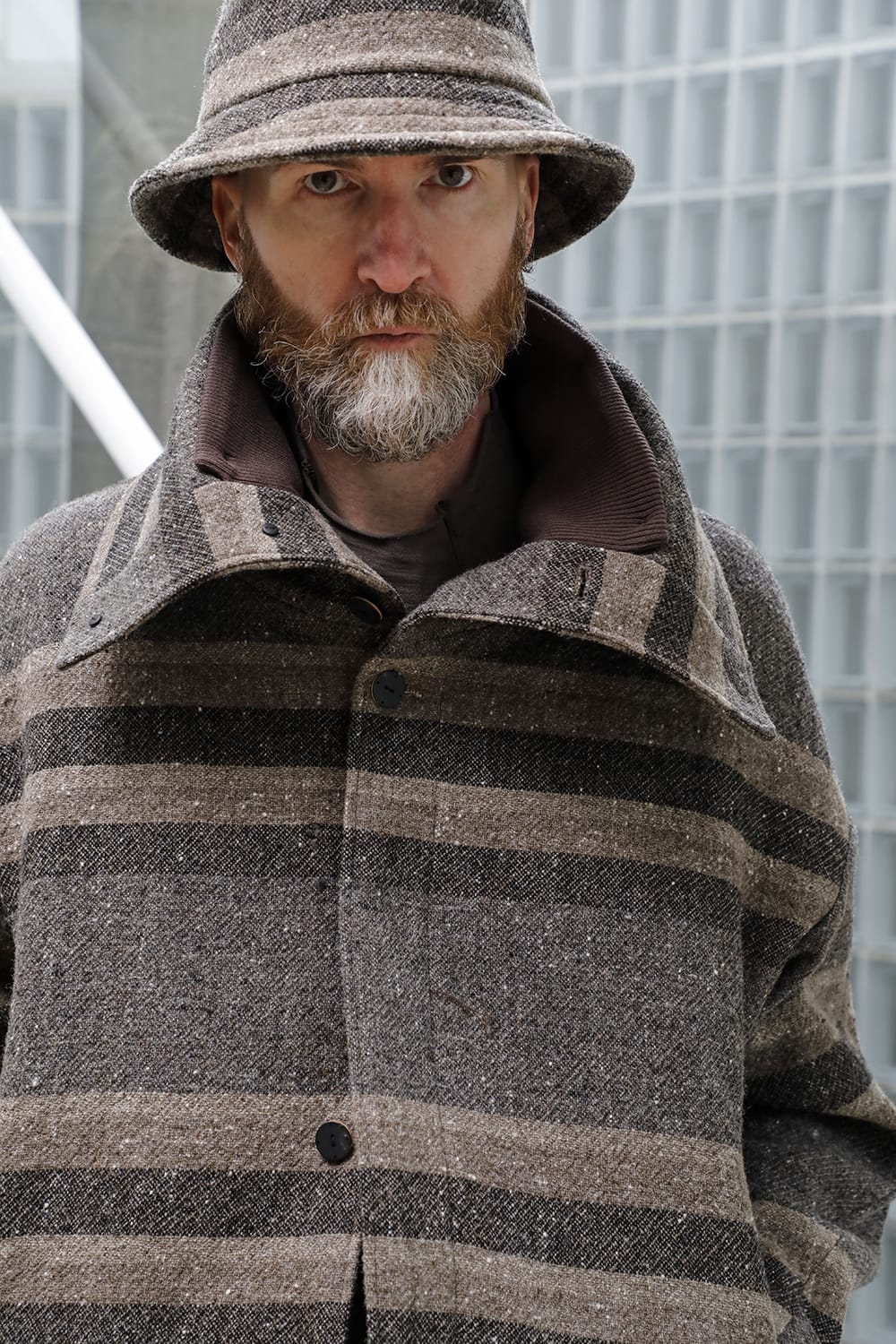 High neck jacket striped wool