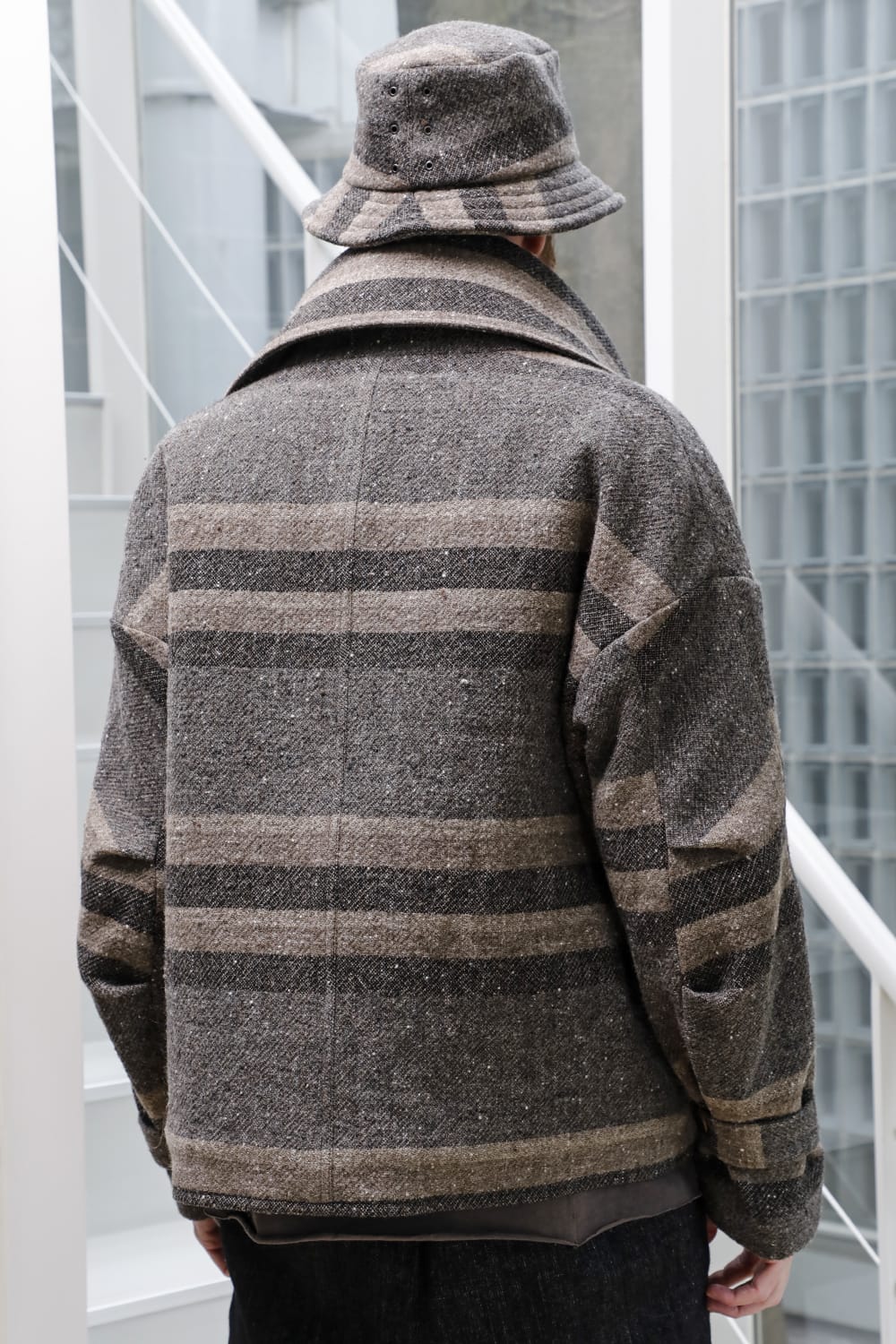 High neck jacket striped wool