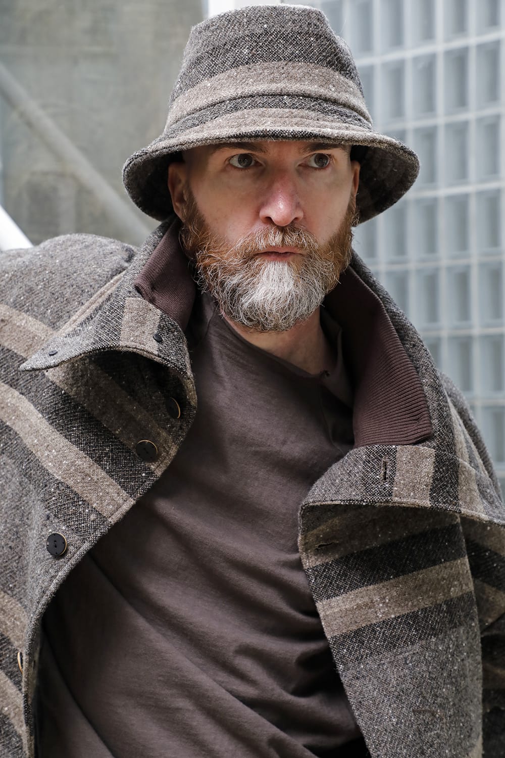 High neck jacket striped wool