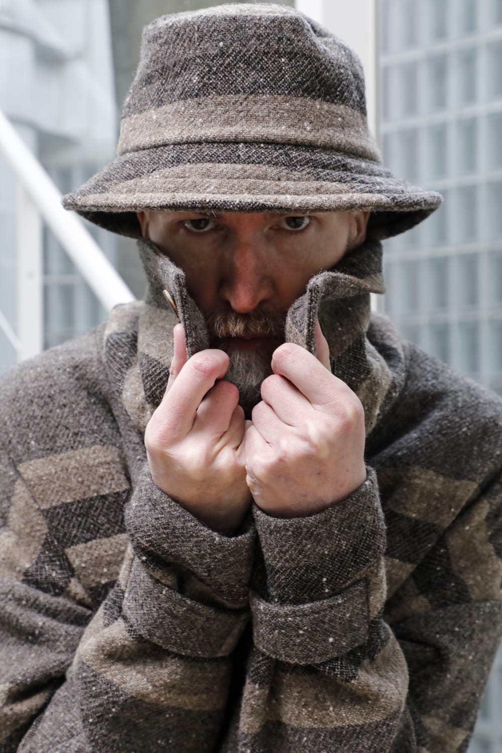 High neck jacket striped wool