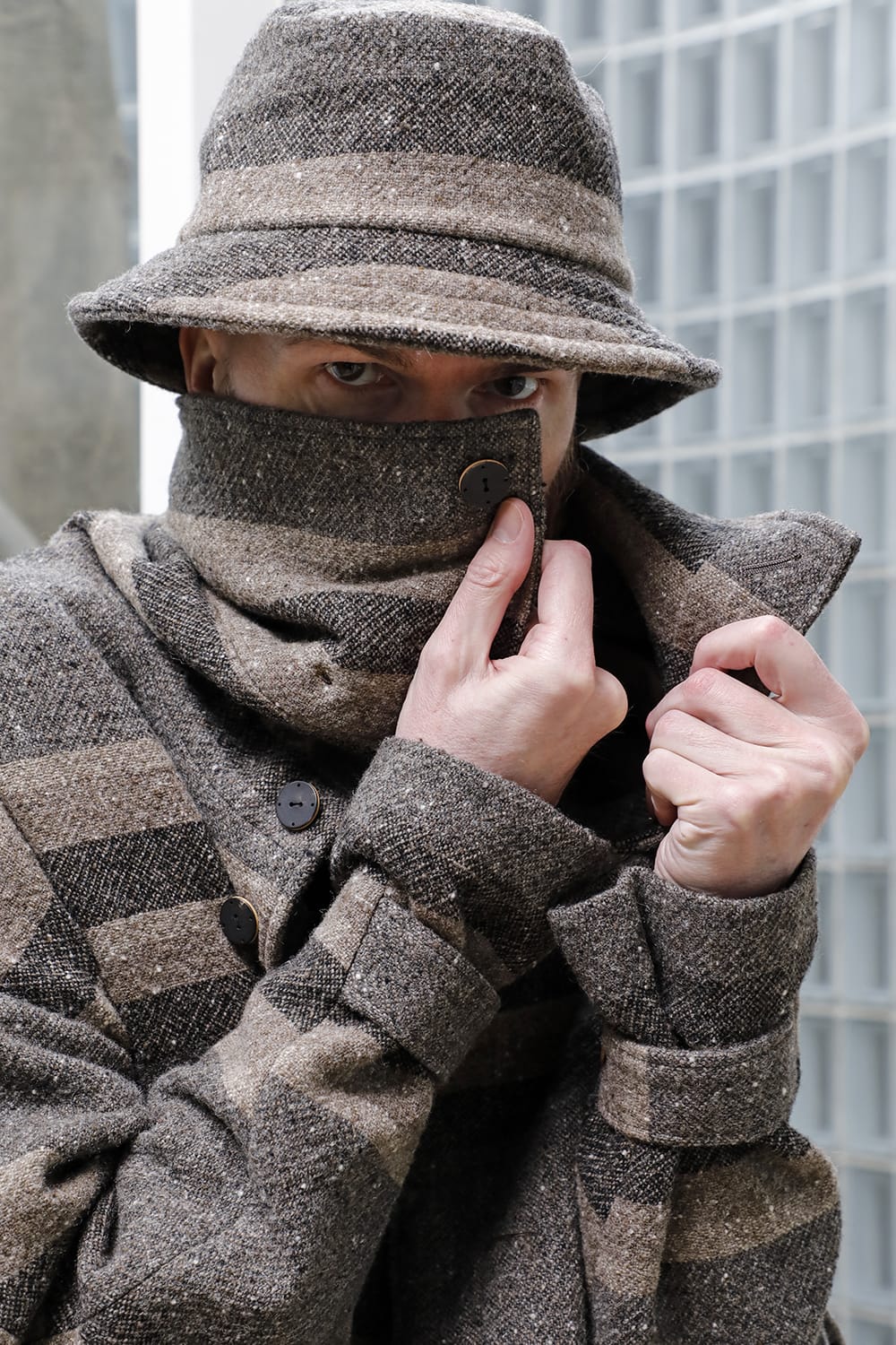 High neck jacket striped wool