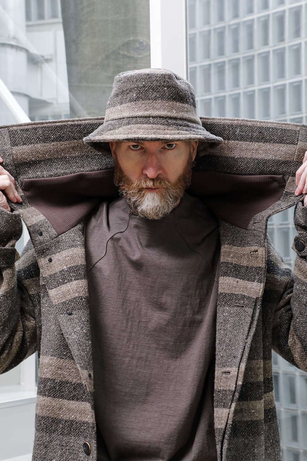 High neck jacket striped wool