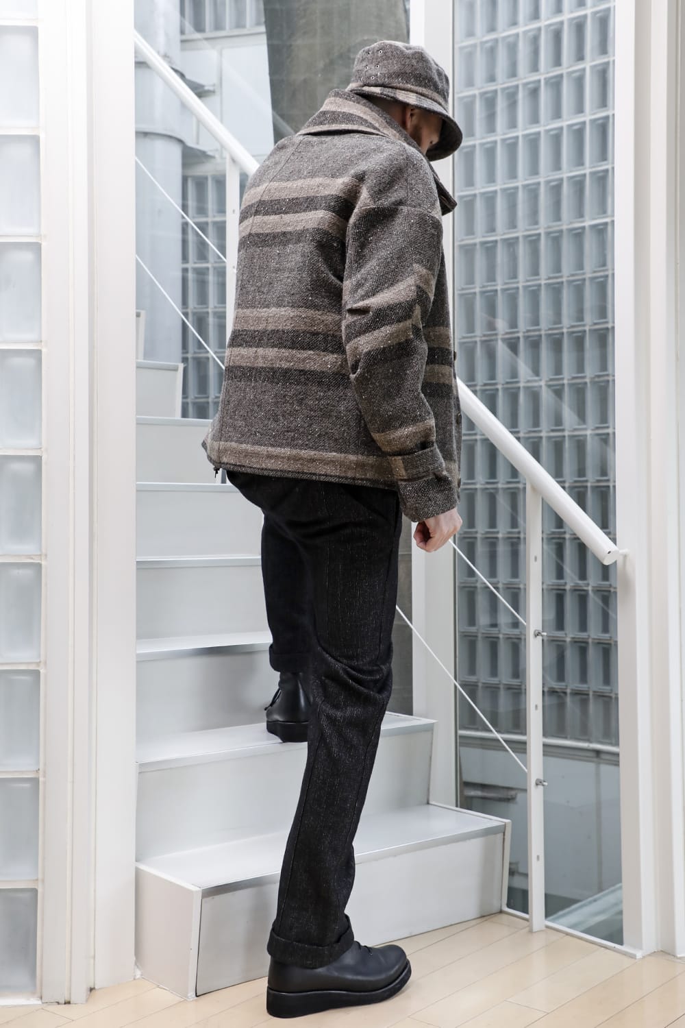 High neck jacket striped wool