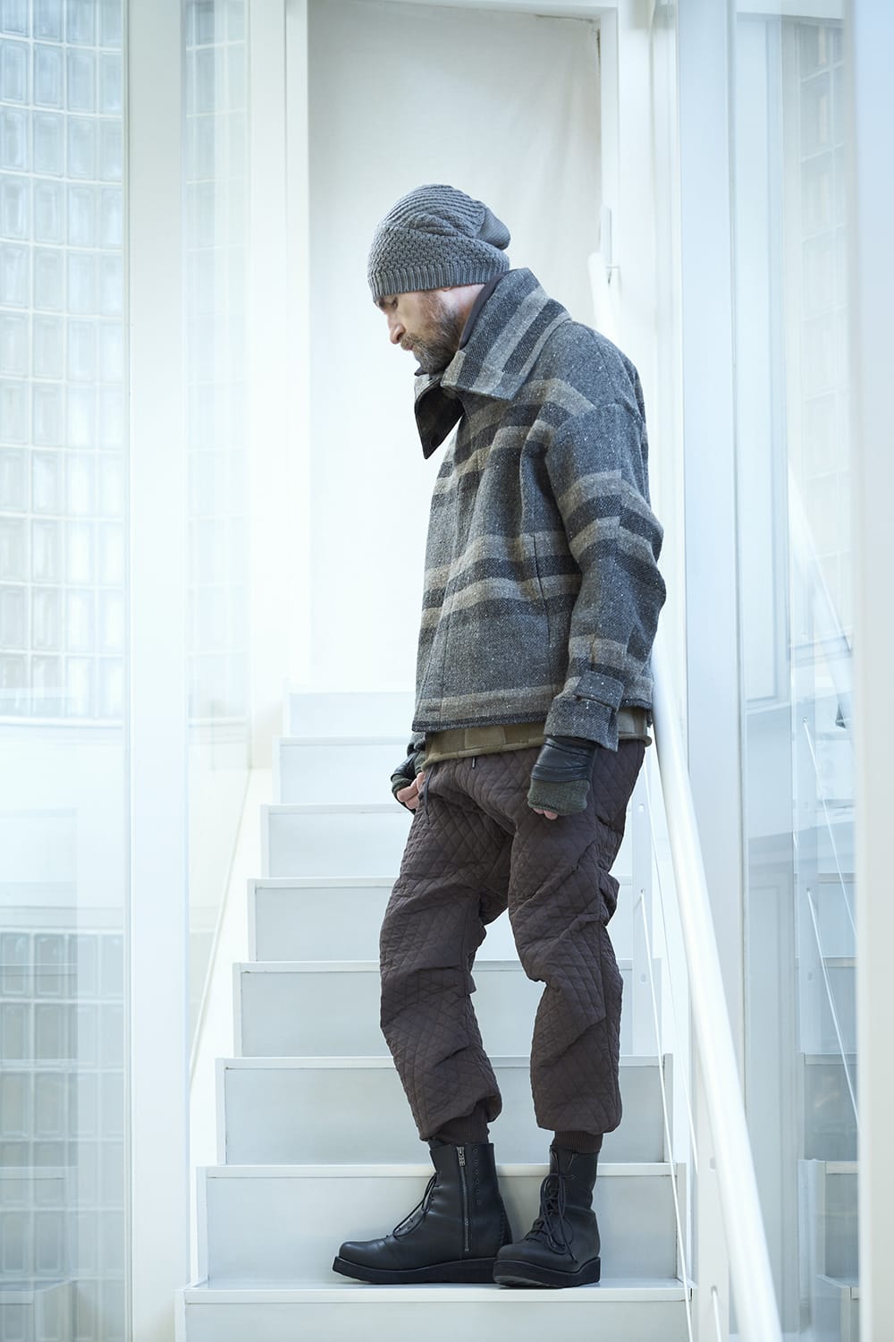 High neck jacket striped wool