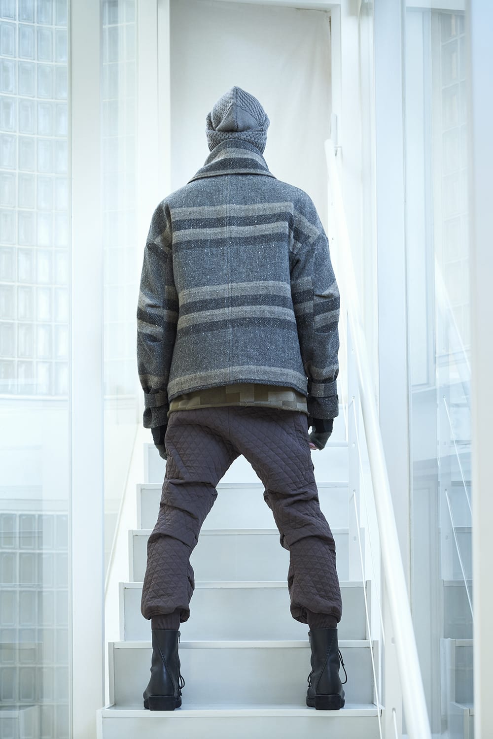 High neck jacket striped wool