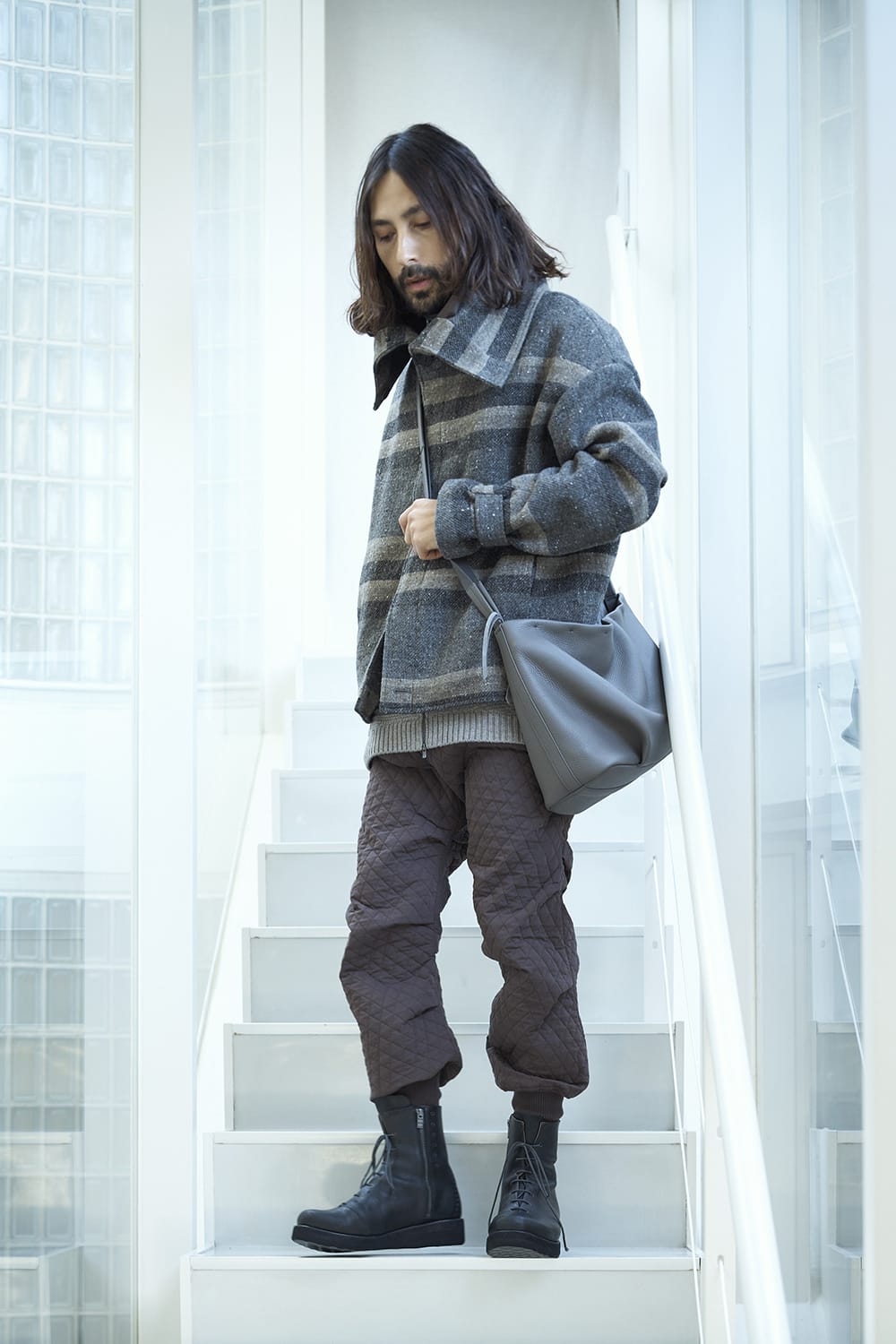 High neck jacket striped wool