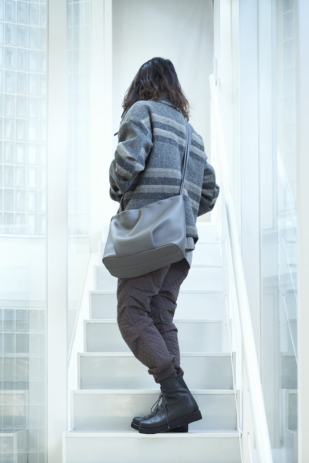 High neck jacket striped wool