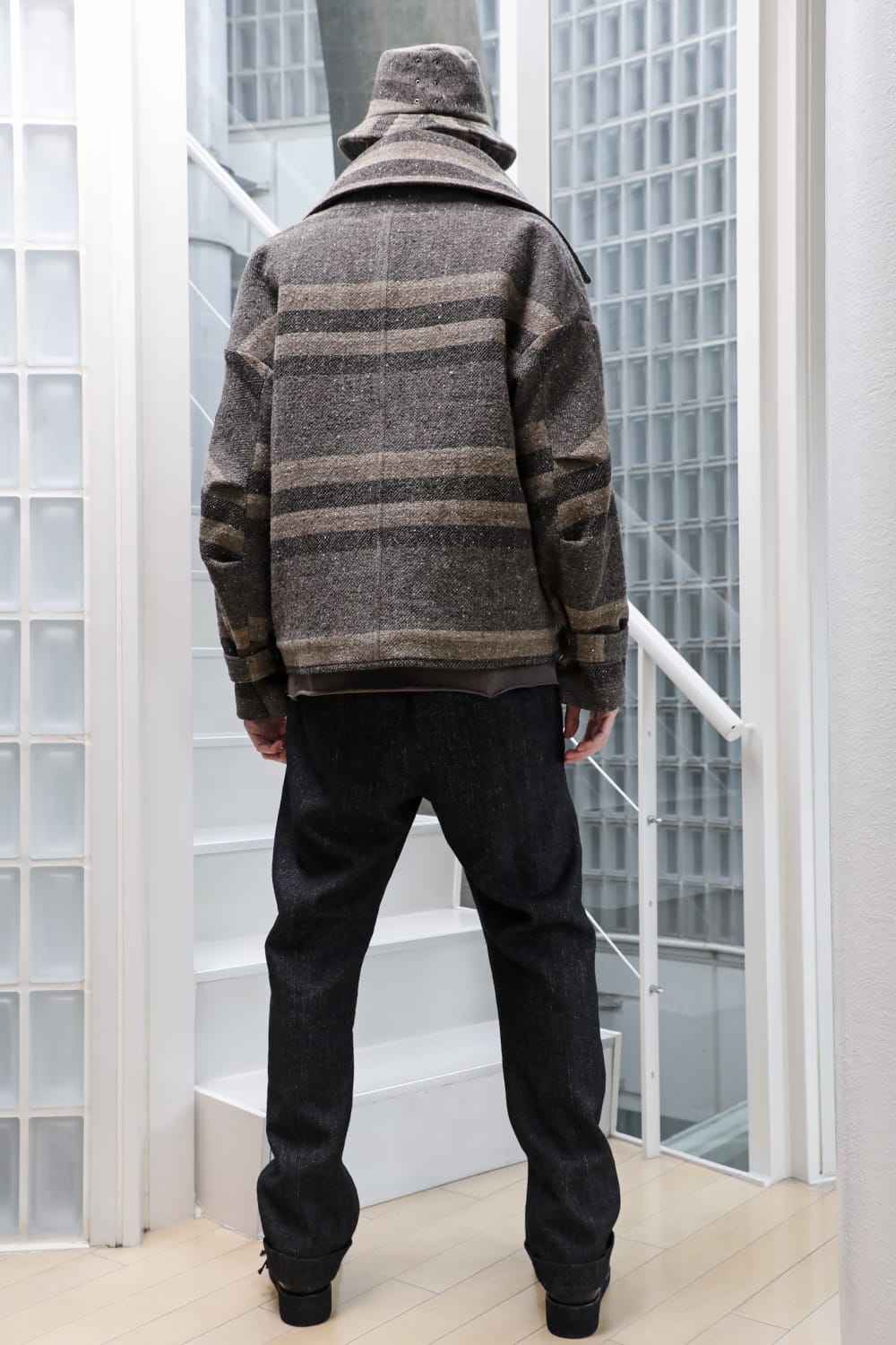 High neck jacket striped wool