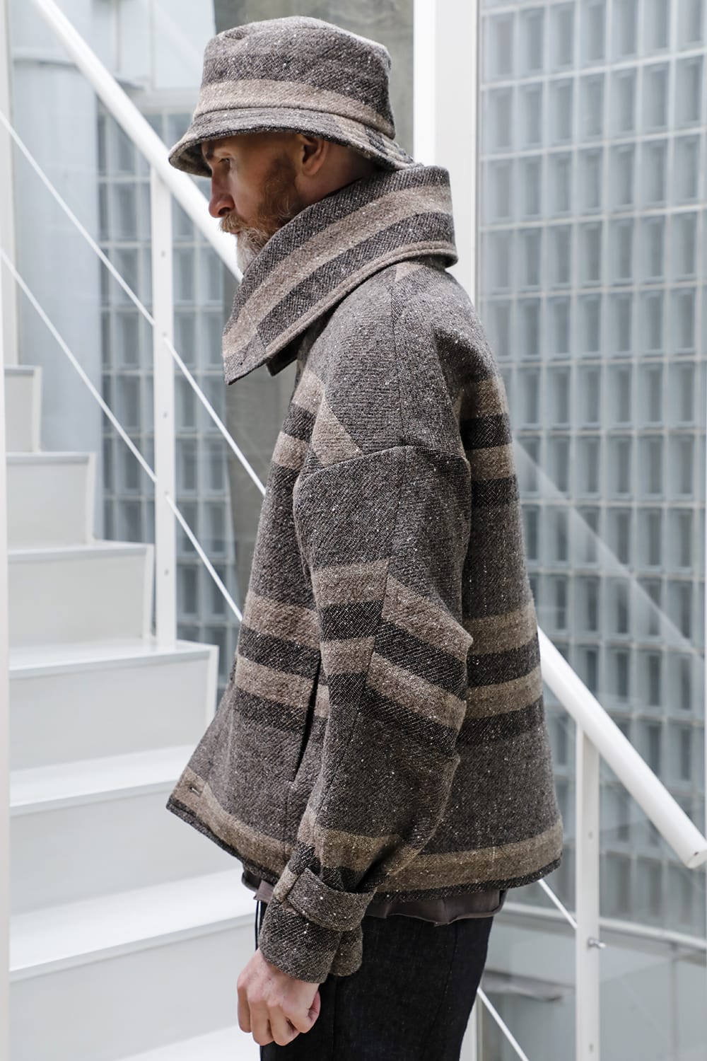 High neck jacket striped wool