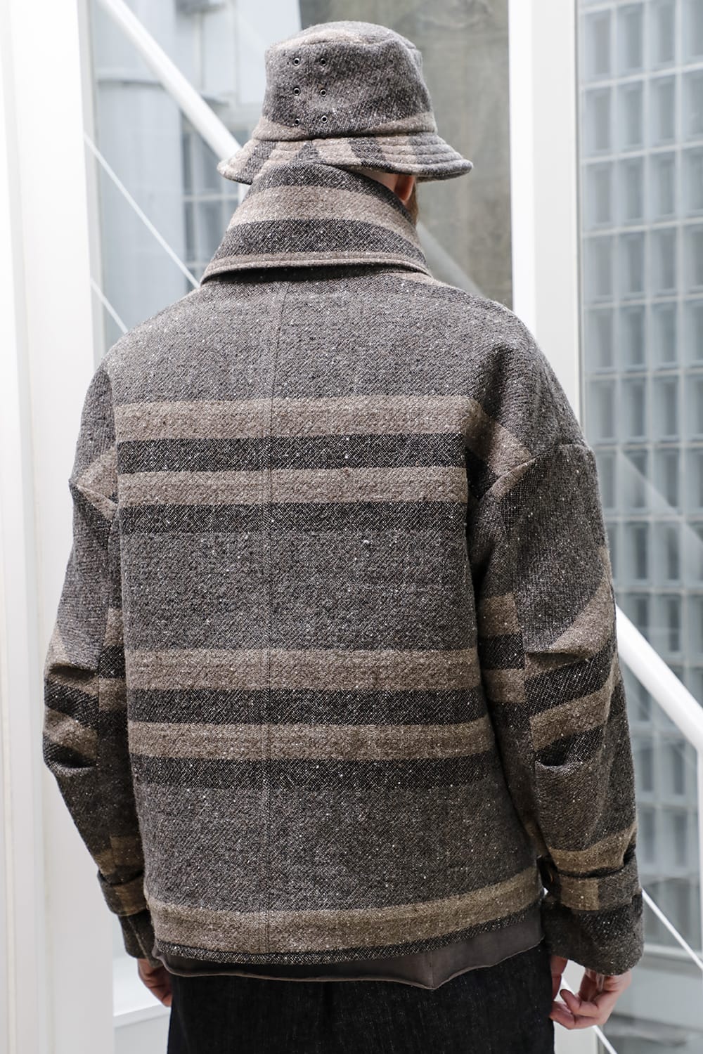 High neck jacket striped wool