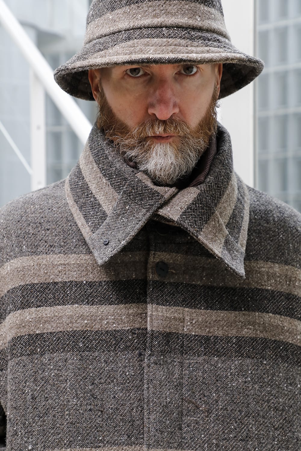 High neck jacket striped wool