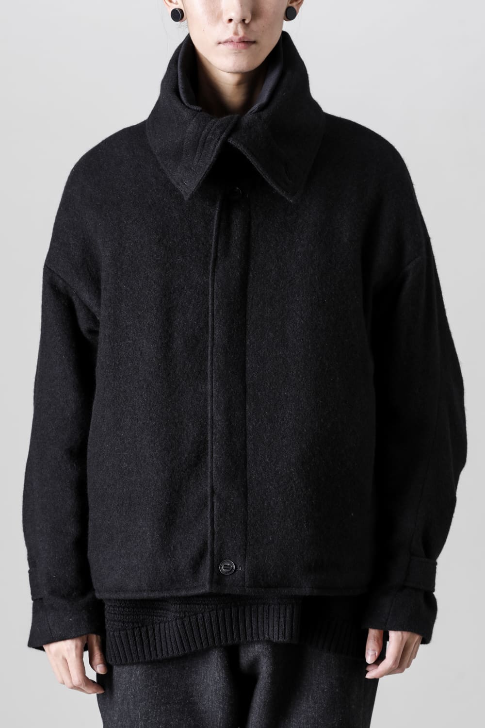 High neck jacket brushed cashgora