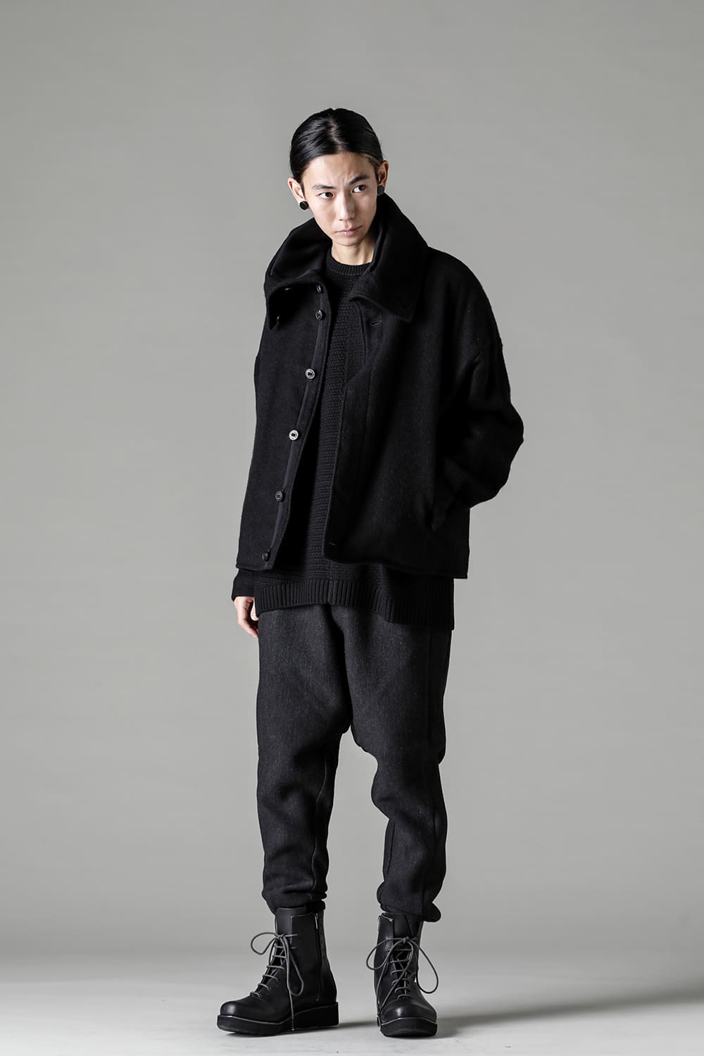 High neck jacket brushed cashgora