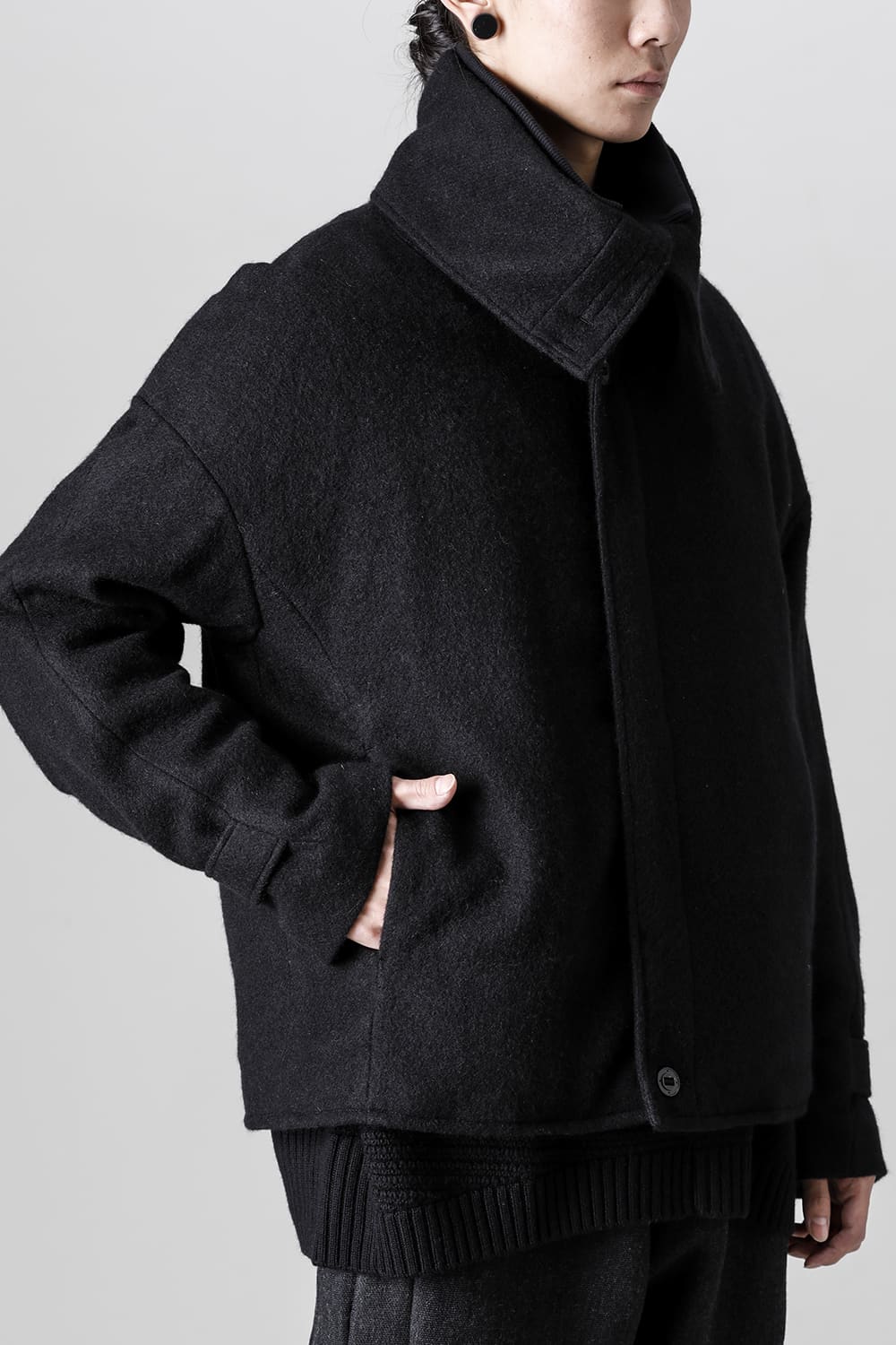 High neck jacket brushed cashgora