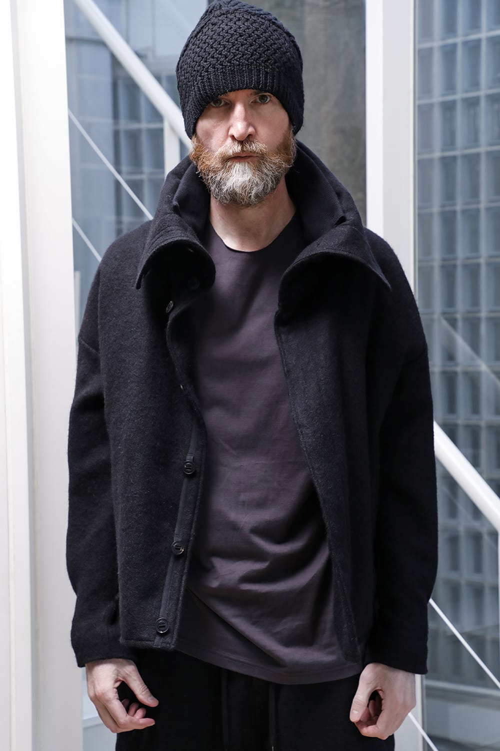 High neck jacket brushed cashgora