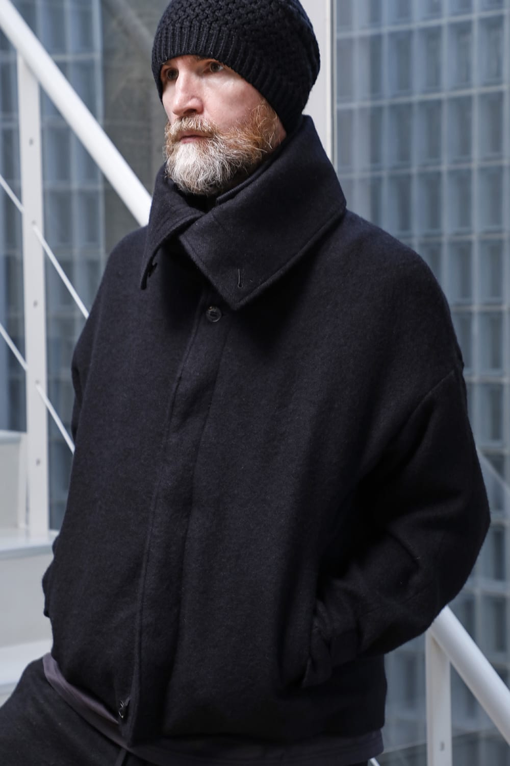 High neck jacket brushed cashgora