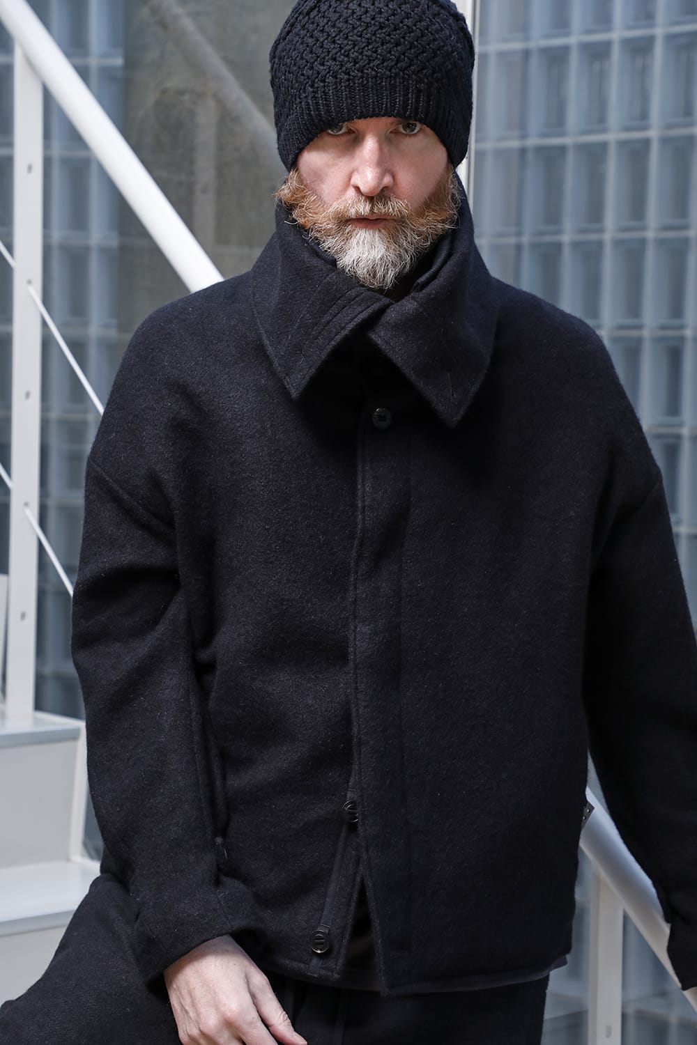 High neck jacket brushed cashgora