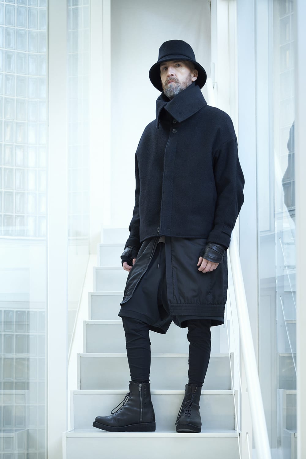 High neck jacket brushed cashgora