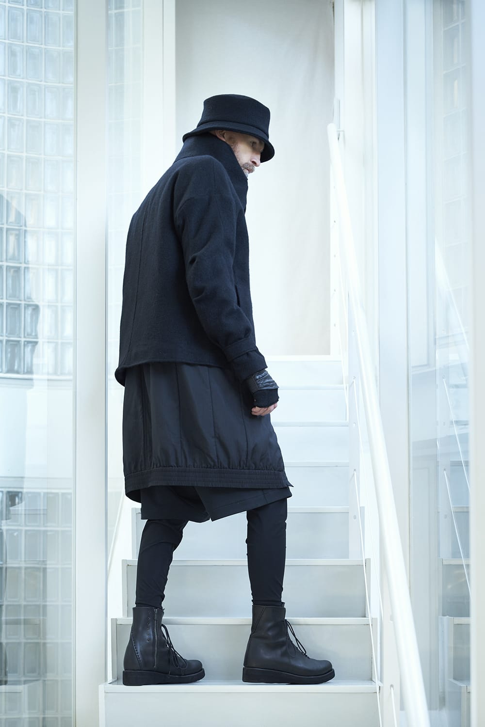 High neck jacket brushed cashgora