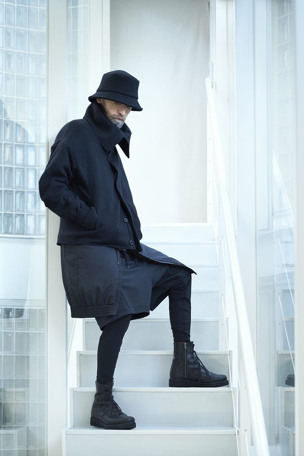 High neck jacket brushed cashgora