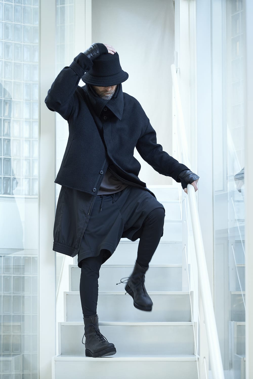 High neck jacket brushed cashgora