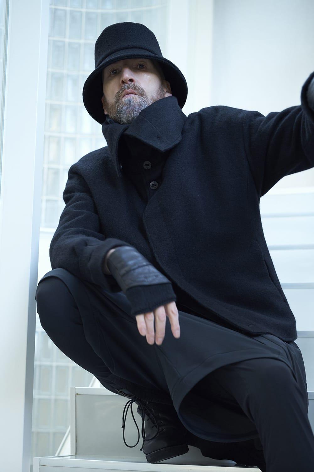 High neck jacket brushed cashgora