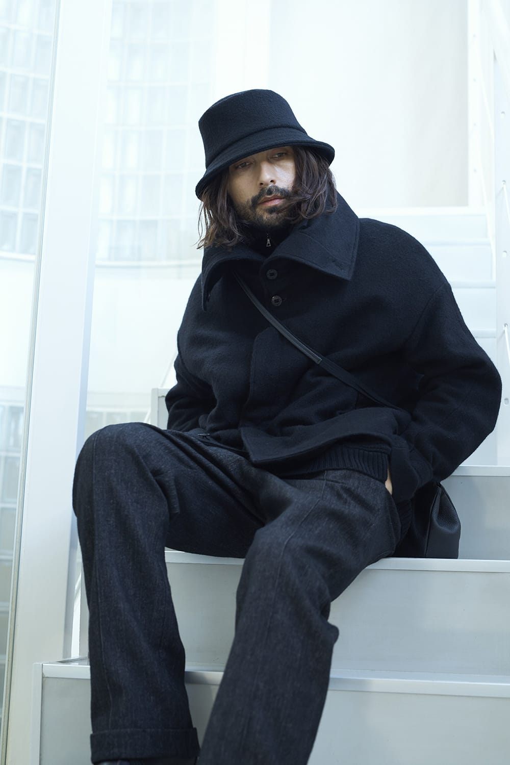 High neck jacket brushed cashgora